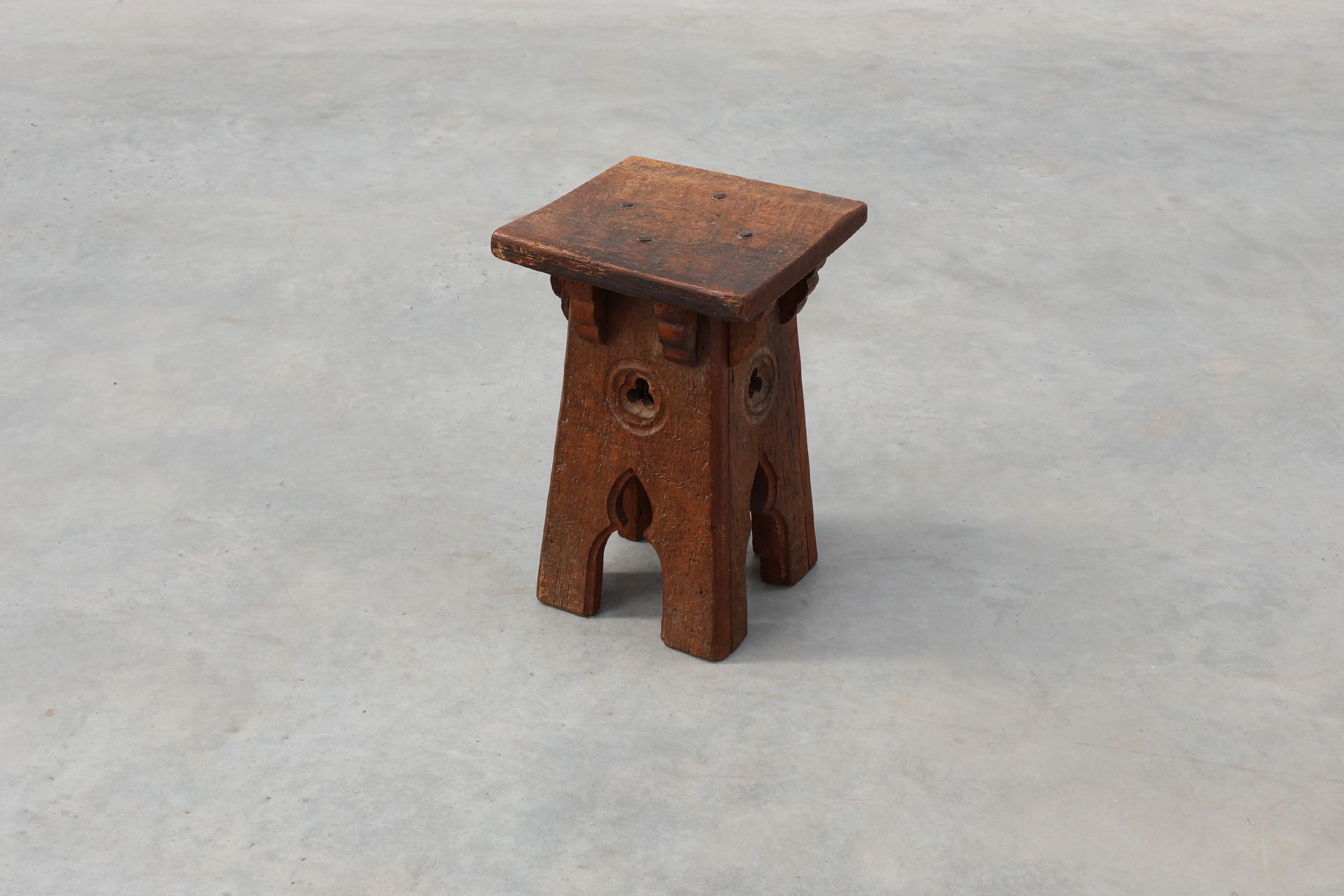Mid 19th Century French carved wooden low stool in Gothic stylethumbnail